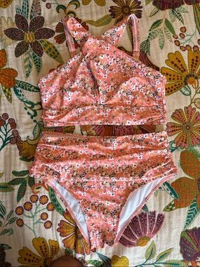 Floral Pink Two-Piece High-Waist Swimsuit